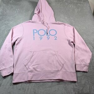 Polo Ralph Lauren Fleece Hoodie Mens XL Pink Spellout POLO 1992 Graphic Pullover